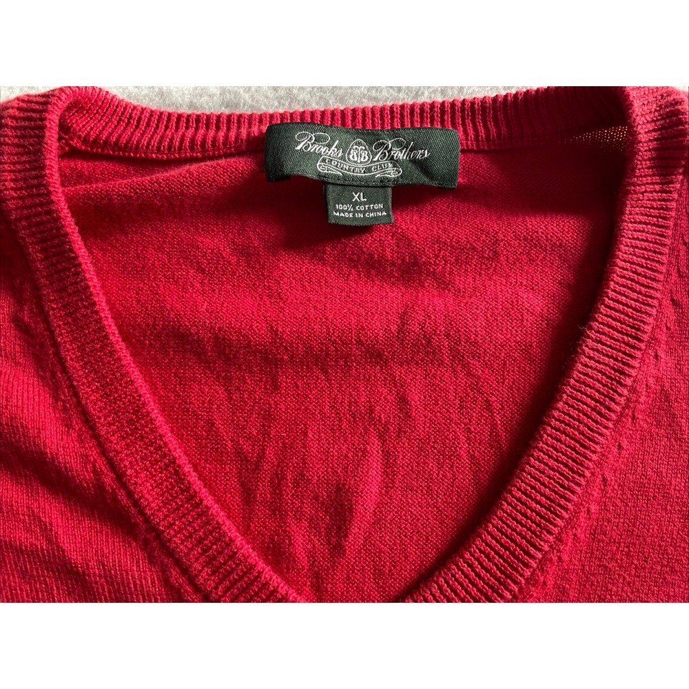 Brooks Brothers Country Club RED 100% Cotton V-Neck Jumper Pullover Sweater XL - Picture 3 of 15
